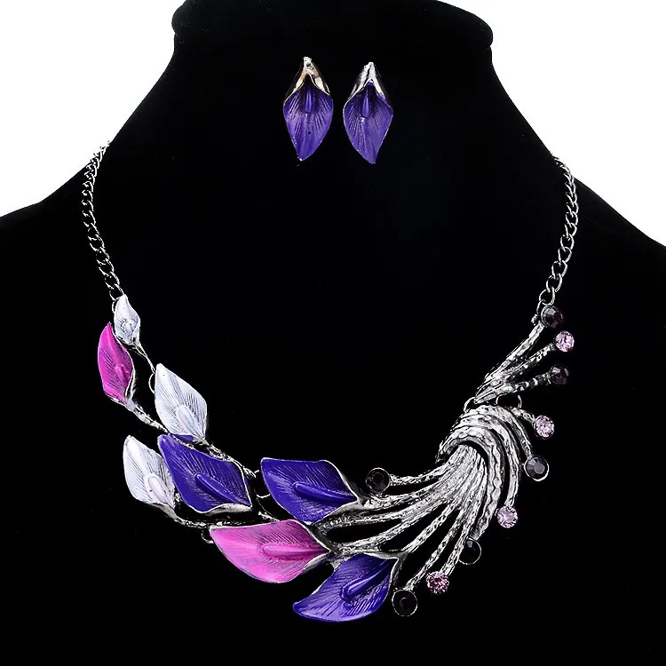 Green Purple Black Leaf Neckla – Women Accessories Gift Set recenzja i cena