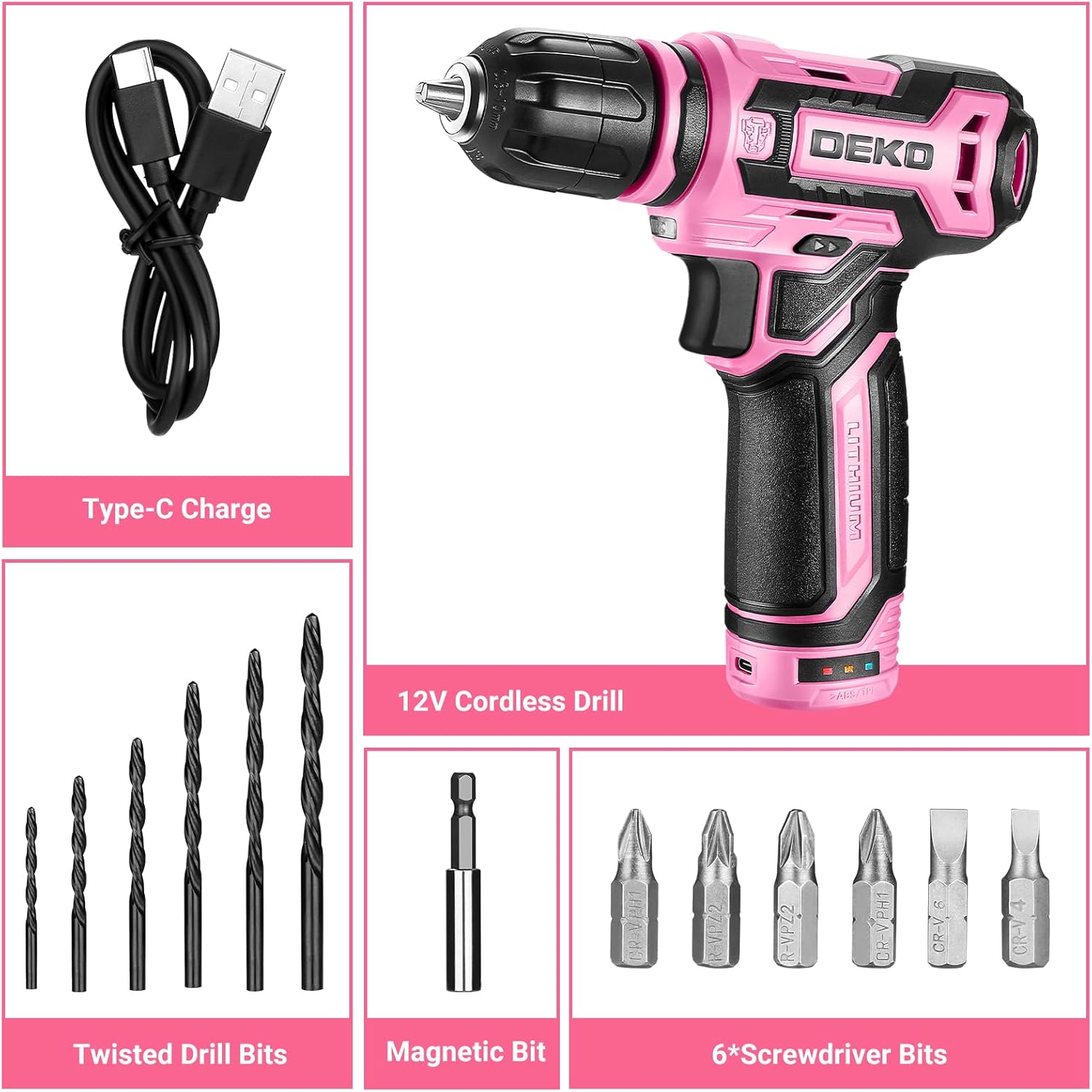 Pink Cordless Drill Set 12V wi – Women Accessories Images recenzja i cena