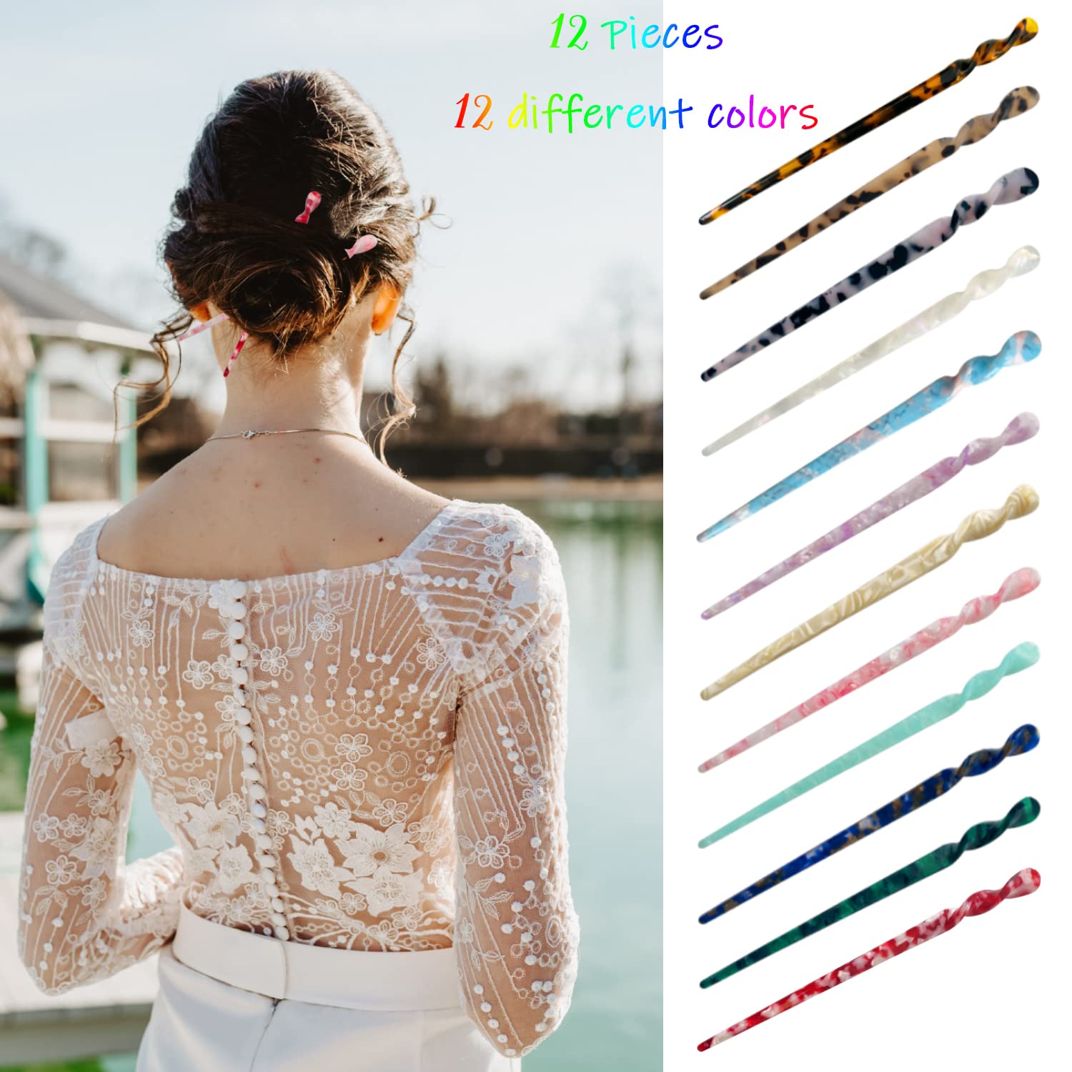 12 Pieces Acetate Hair Sticks  – Women Accessories Images recenzja i cena