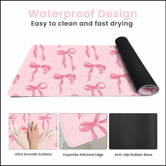 Pink Bow Desk Mat, Large Mouse – Women Accessories Images recenzja i cena