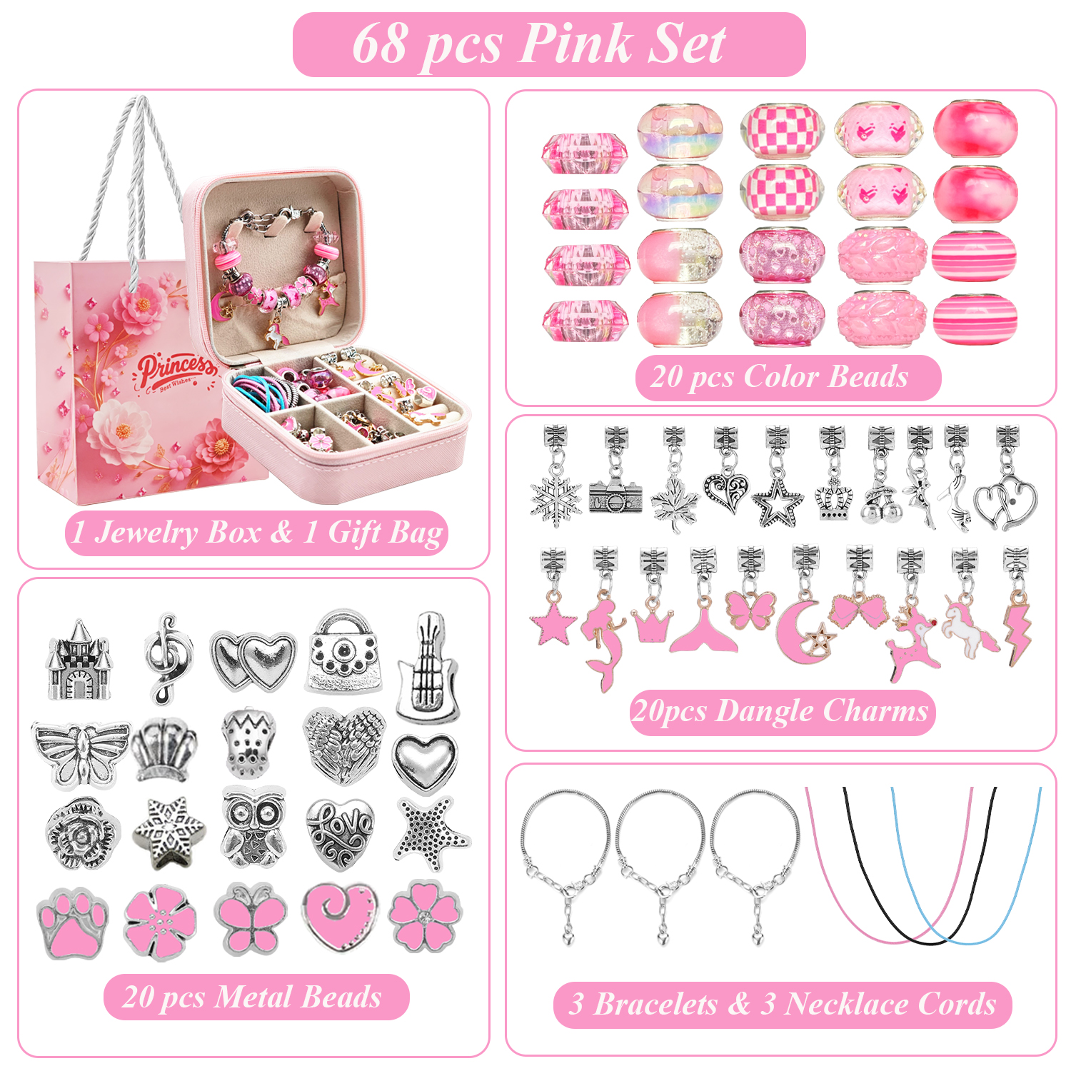 68pcs pink beaded jewelry set, – Women Accessories Gift Set recenzja i cena