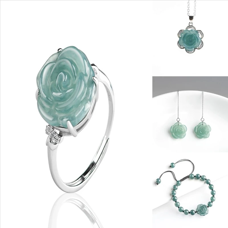 Blue Real Jadeite Rose Jewelry – Women Accessories Gift Set recenzja i cena